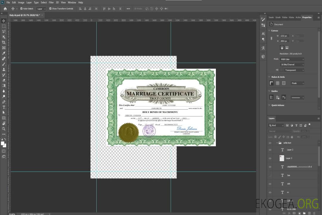 Modèle Word et PDF d'acte de mariage au Cameroun template
